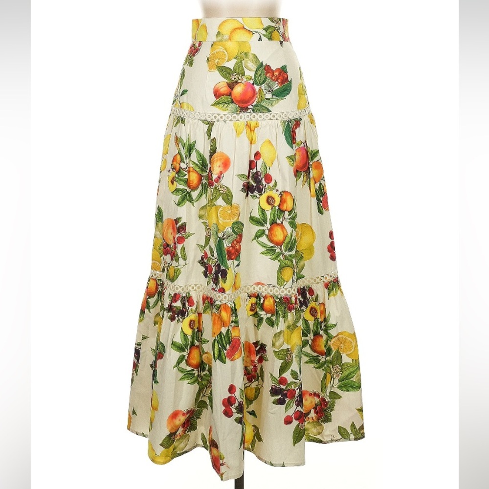 ANTONIO MELANI Set Yellow White Red Fruit Print Floral cotton Skirt & Top - Picture 6 of 11